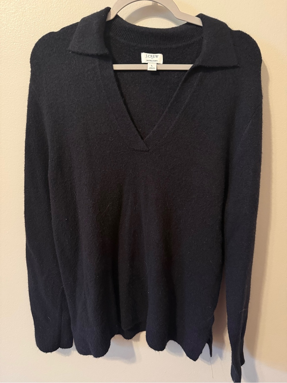 J. Crew Black V-Neck Collared Knit Sweater
